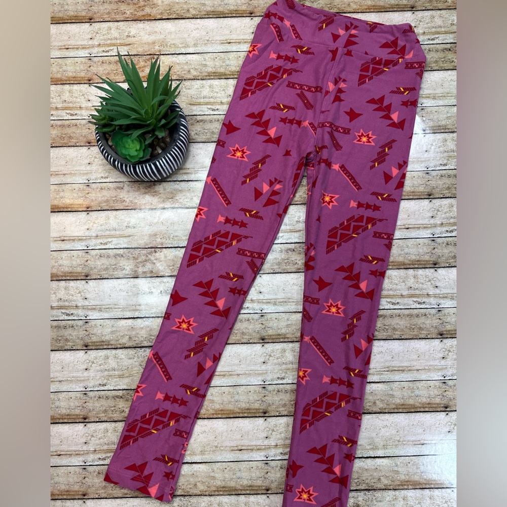 Pink and Red Aztec Western Print Kids Leggings (L/XL LuLaRoe LLR 8-14) yellow